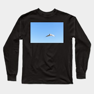 White seagull flying in bright blue sky Long Sleeve T-Shirt